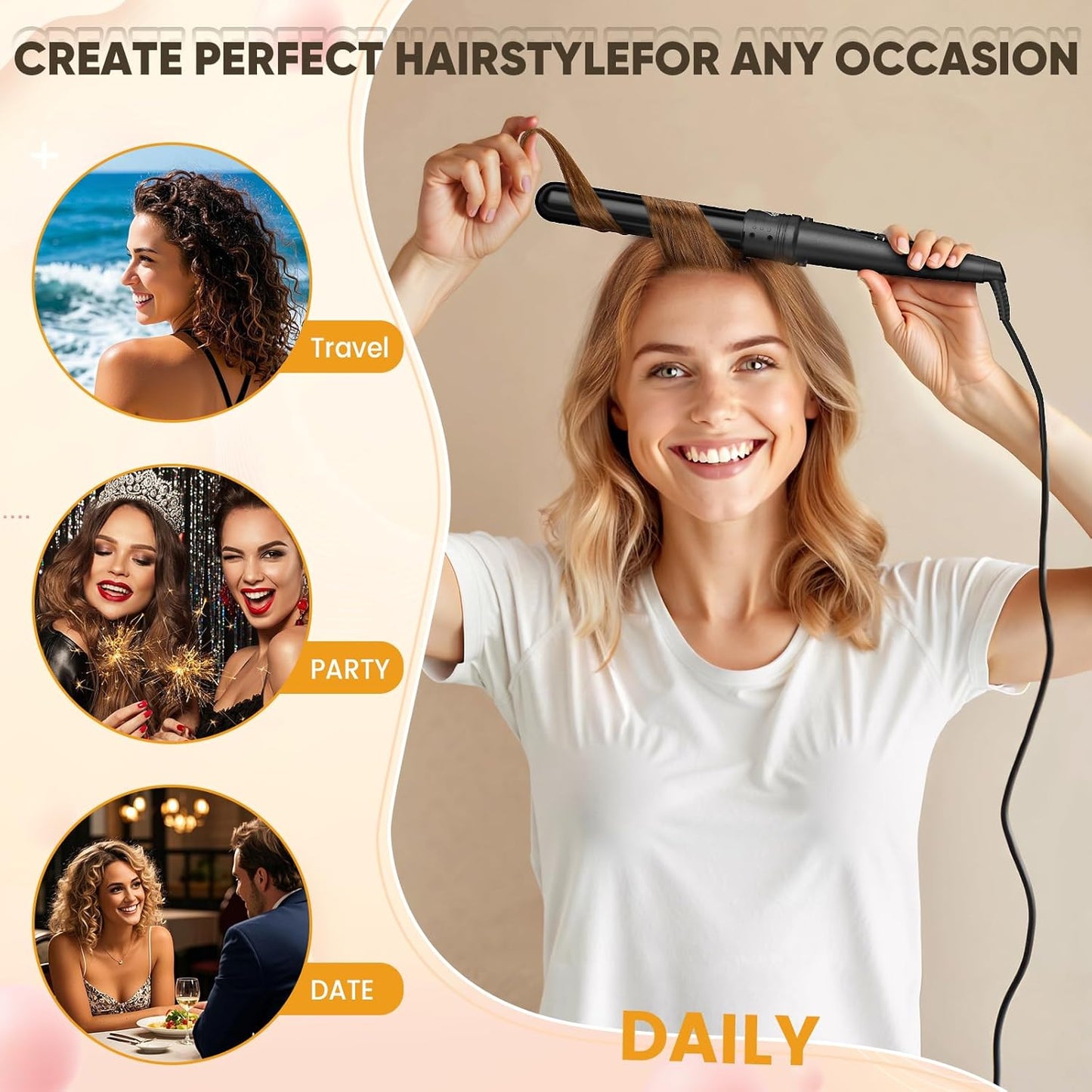 5 In 1 Curling Wand Set, Curling Iron Interchangeable Ceramic Barrels (0.35-1.25 Inch), Heating Hair Curler Kit with Protective Glove & 2 Clips Ceramic Coated for All Hair Types, Gift for Girls, Women