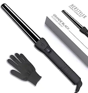 Herstyler Grande Ceramic Curling Wand - 1 inch Dual Voltage for Long and Short Hair - Negative Ions (Black)