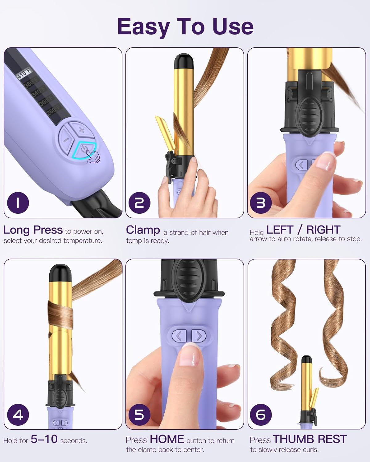 Rotating Curling Iron, ZAVAREA 1 1/4 Inch Automatic Curling Iron Self Curling Wand with Extra Long Barrel for Medium and Long Hair, Dual Voltage Auto Rotating Hair Curler for Curls and Waves