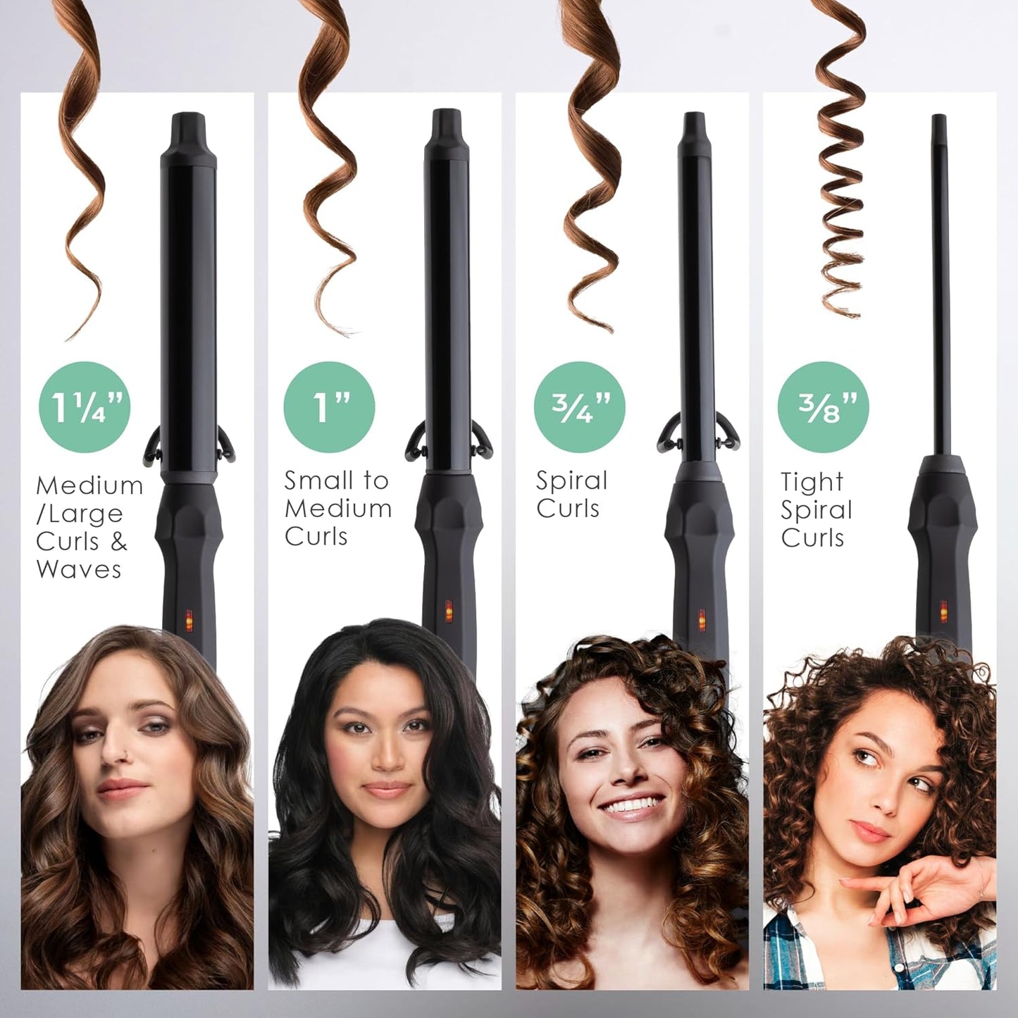 MINT Professional Clamp-Free Curling Wand 1 Inch for Long Hair | Extra Long Curl Wand w 4-Heater Ionic Ceramic Tourmaline Barrel | Best Curling Wands | Adjustable 230-430°F | Worldwide Dual Voltage