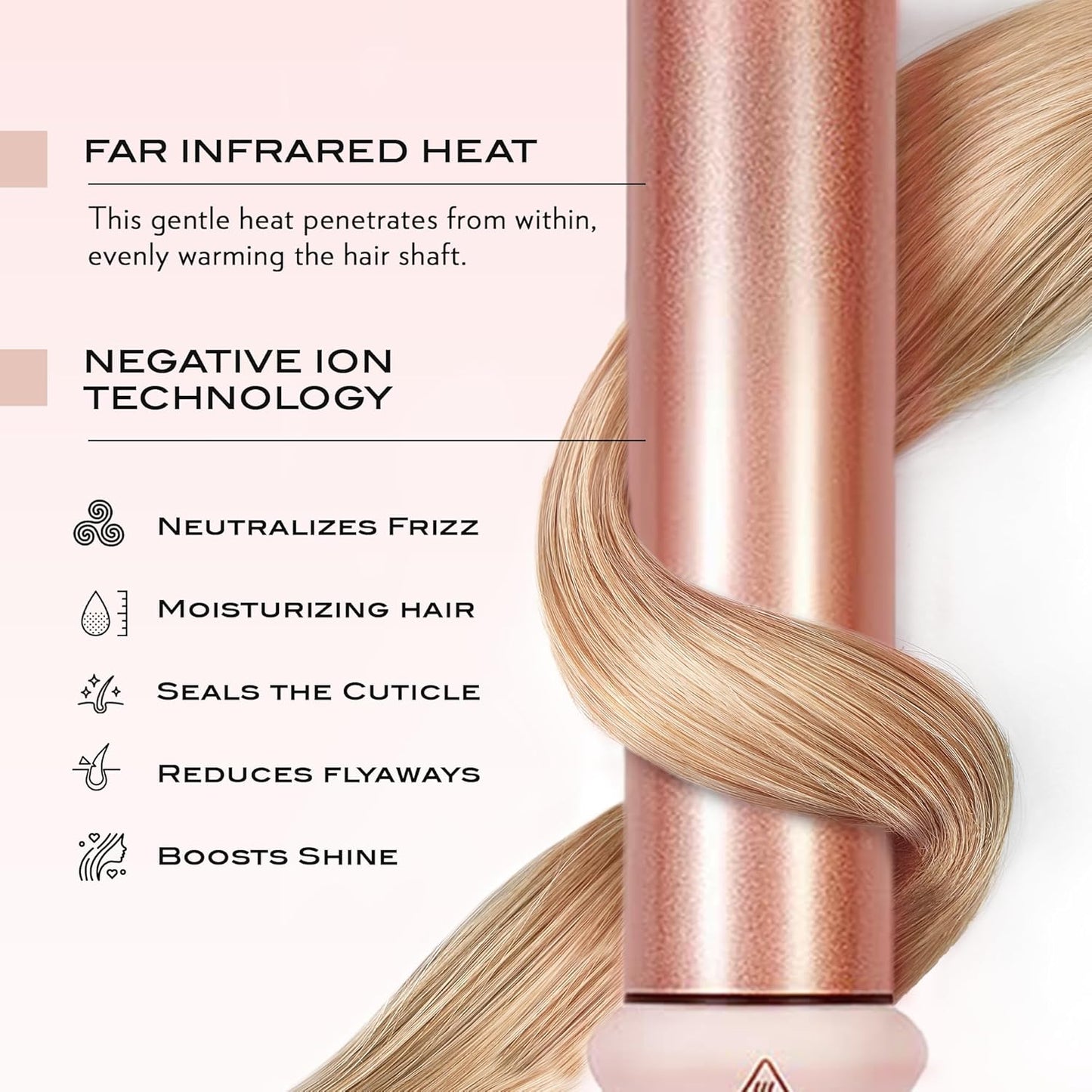 NuMe Classic Curling Wand, Blush | 1-Inch Tourmaline Ceramic Barrel with Far-Infrared Heat & Negative Ions for Frizz-Free, Long-Lasting Waves & Curls – Professional Hair Styling Tool for All Types
