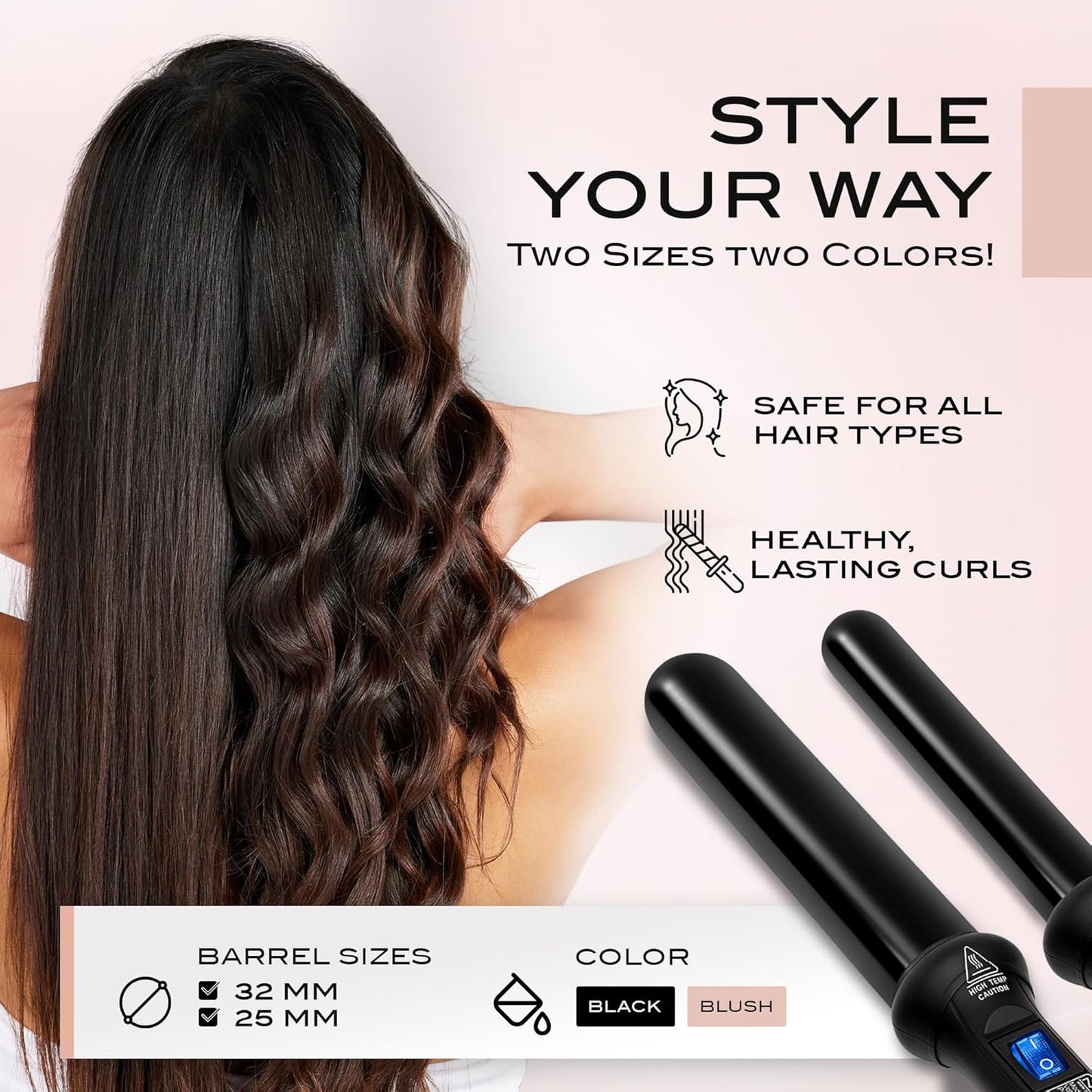 NuMe Classic Ceramic Curling Wand - Tourmaline 25mm Barrel Hair Curler, Negative Ion Conditioning, Far Infrared Heat - All Hair Types
