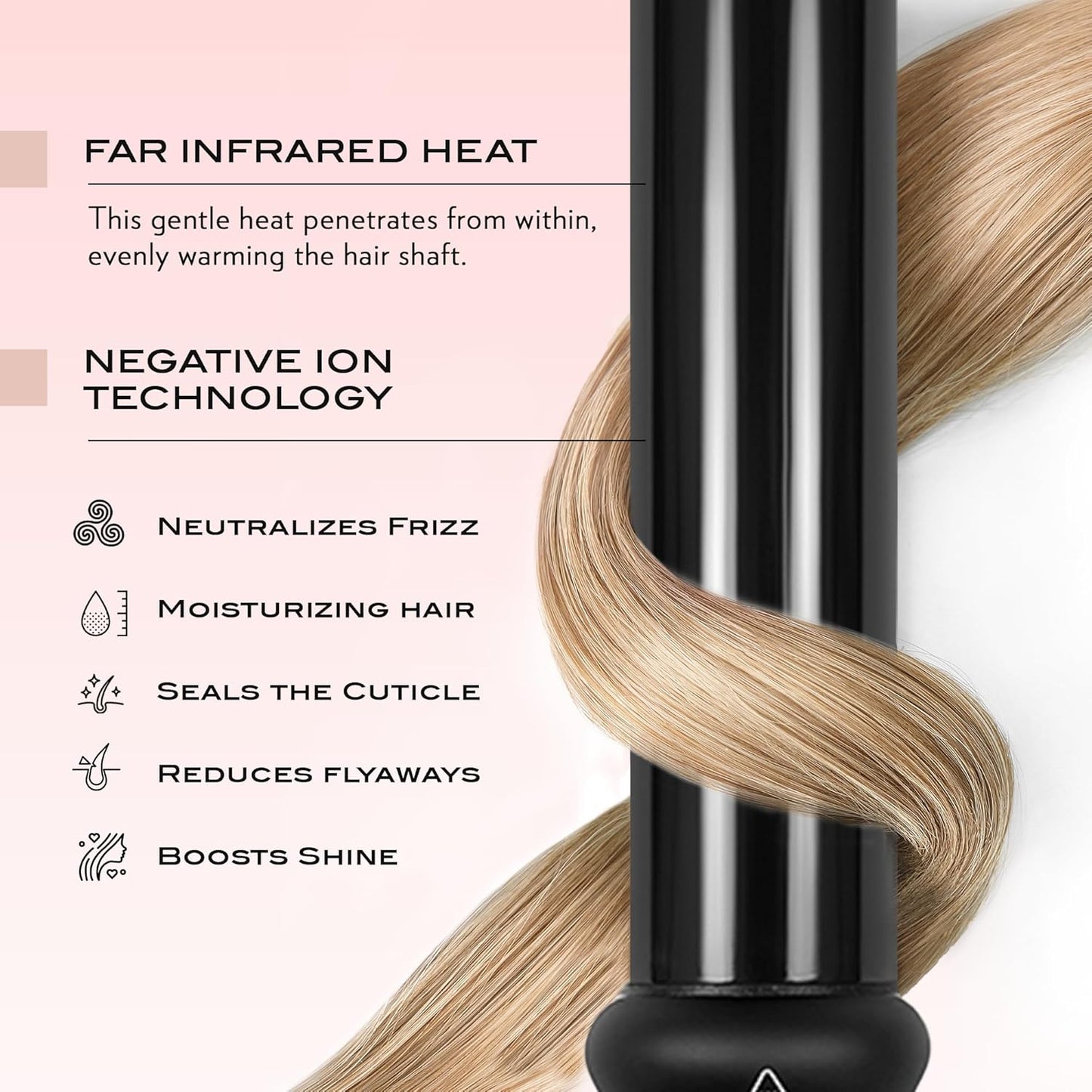 NuMe Classic Ceramic Curling Wand - Tourmaline 1.25 Inch Barrel Hair Curler, Negative Ion Conditioning, Far Infrared Heat - All Hair Types - Black