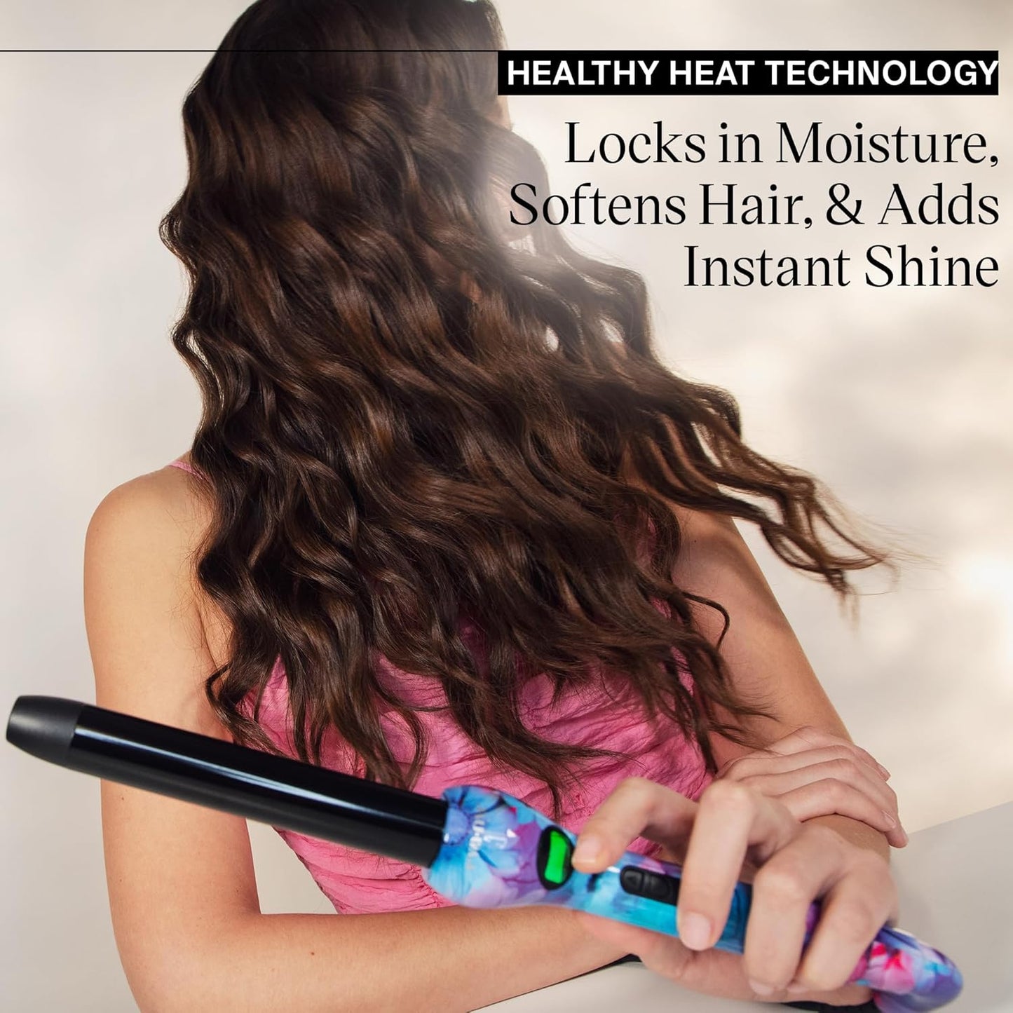 Eva NYC Healthy Heat Clip-Free Curling Wand, Tourmaline-Infused Hair Curler with Far-Infrared, Ceramic Wand Curling Iron, Hair Wand Styling Tool with Adjustable Heat, 1 Inch, Floral Frenzy